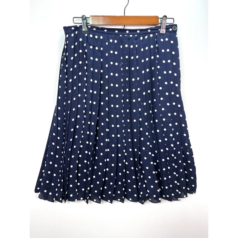 Lauren Ralph Lauren Women's Polka Dot Silk Pleated Skirt Navy‎ White Size 8